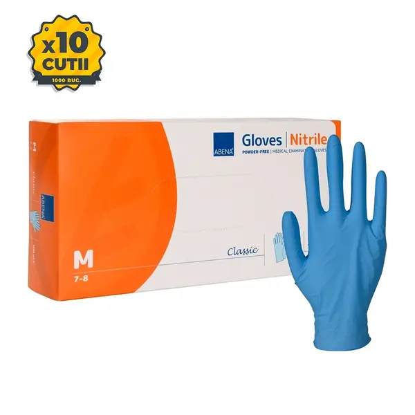 Bax manusi examinare din nitril de unica folosinta Abena Classic 1000 buc, S, M, L, XL