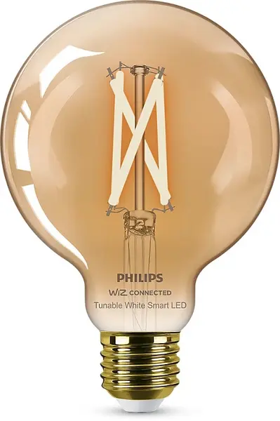 Bec inteligent Philips - Filament, 7W LED, E27, G95, Amber, dimmer