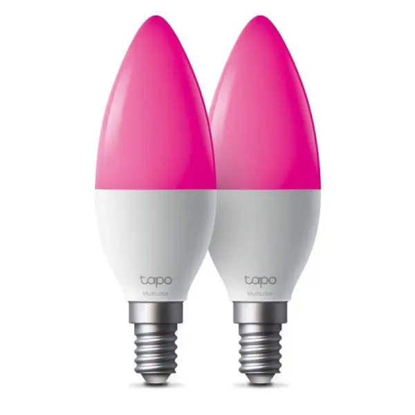 Bec inteligent TP-Link Tapo L430C 2 Pack, multicolor, B38, E14, 470 lm, 2500K-6500K, WiFi 2.4GHz, Bluetooth, 4.8W