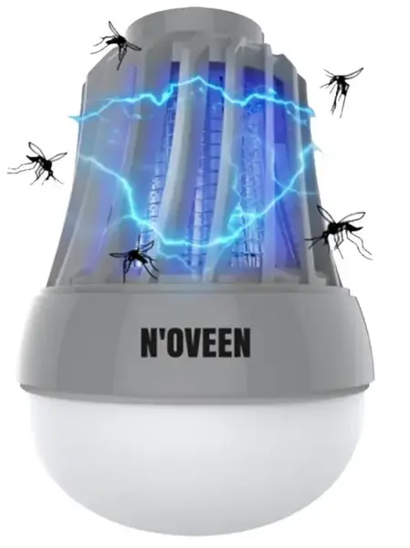 Bec LED anti-insecte Noveen IKN823 LED, Lampa UV, 6 W, 800 V, Portabil (3 x AAA), IPX4 (Alb/Gri)