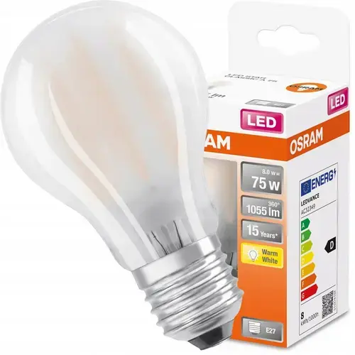 Bec LED, Osram, E27, A60, 8W (75W), 1055lm, 2700K, Alb Cald