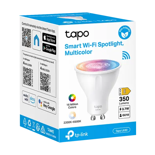 Bec LED smart Wi-Fi, RGB, 2200-6500K, intensitate ajustabila, 350 lm, GU10 - TP-Link Tapo TapoL630