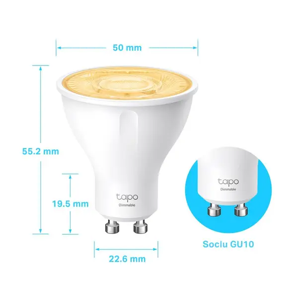 Bec smart TP-Link Tapo L610, LED WiFi GU10, lumina calda 2700K, 350 lumeni, intensitate reglabila, Alexa si Google Assistant