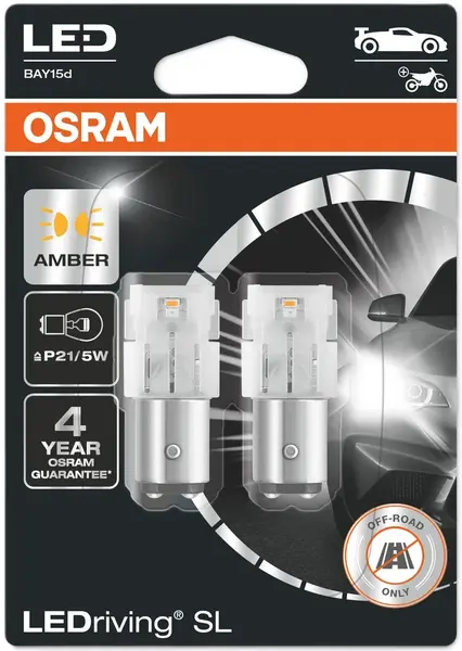 Becuri auto LED Osram - LEDriving, SL, Amber, P21/5W, 1.9W, 2 bucăți, galbene