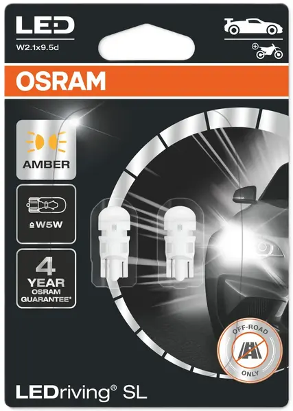 Becuri auto LED Osram - LEDriving, SL, Amber, W5W, 1W, 2 bucăți, galbene