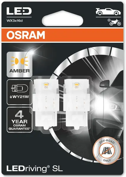 Becuri auto LED Osram - LEDriving, SL, Amber, WY21W, 1.4W, 2 bucăți, galbene