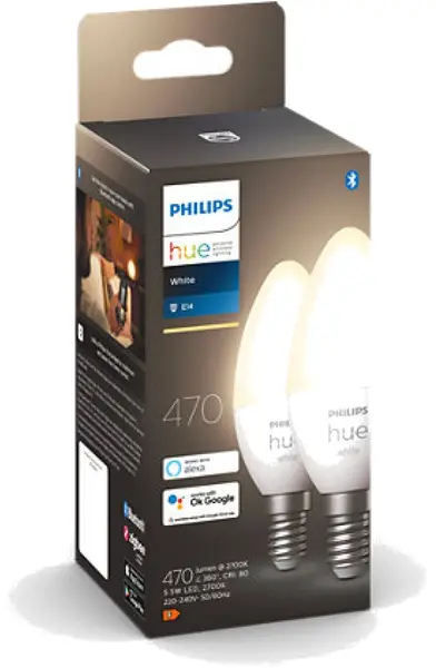 Becuri inteligente Philips - Hue, 0.5W, E14, B39, 2 bucăți, dimmer