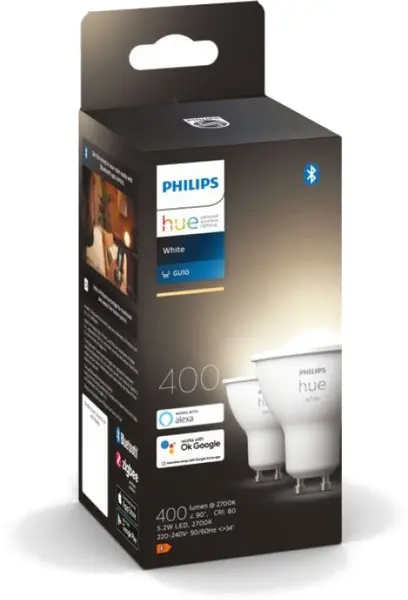 Becuri inteligente Philips - Hue, 5.2W, GU10, 2 bucăți, dimmer