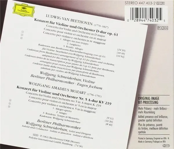 Beethoven: Violinkonzert / Mozart: Violinkonzert Nr. 5 | Berliner Philharmoniker, Eugen Jochum, Wolfgang Schneiderhan