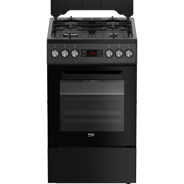 Beko Aragaz Beko, 4 arzatoare cu eficienta ridicata, geam interior detasabil cu CleanZone, gratare fonta, aprindere electrica, cuptor electric multifunctional, 8 functii de gatire, grill electric, iluminare cuptor, 50 cm, LED, Antracit