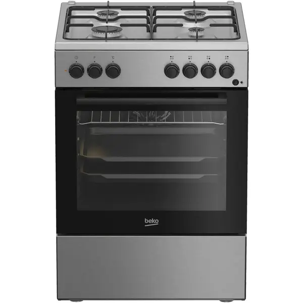 Beko Aragaz Beko FBSE62120XD, Mixt, 4 arzatoare, suprafata plita din metal, Aprindere electrica, Gatire asistata cu ventilatie, Grill, 60 cm, Inox