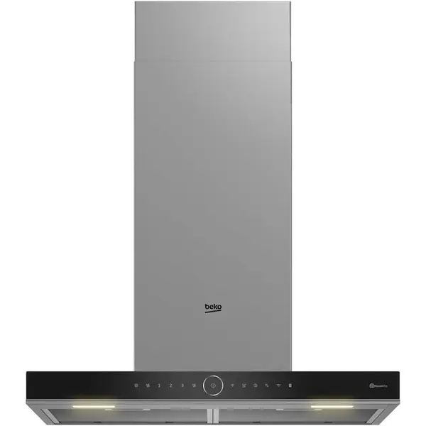 Beko Hota incorporabila decorativa Beko BHCB67841BBHSI, Putere de absorbtie 415 mc/h, Air Cleaning Mode, Smell Sense, 3 trepte de viteza, Iluminare cu LED, Auto Shut-Down, 60 cm, Negru/Inox
