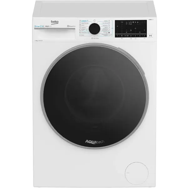 Beko Masina de spalat rufe Beko B7WFU69418WBES, 9 kg, 1400 RPM, Clasa A, AquaTech, IronFast, SteamCure, Recycled Tub, ProSmart Inverter Motor, Homewhiz prin Wi-Fi, AddXtra, Alb-Negru