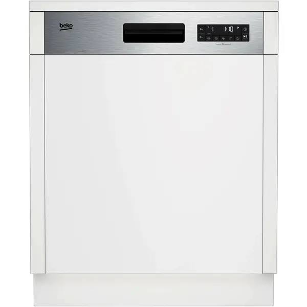 Beko Masina de spalat vase semi-incorporabila Beko BDSN26430X, 14 seturi, 6 programe, Clasa D, AutoDoor Opening, Display LCD, SteamGloss, TrayWash, Extra Drying, Flexible HalfLoad, 60 cm, Inox antiamprenta