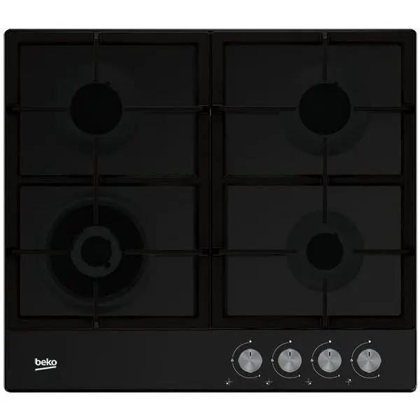 Beko Plita incorporabila Beko HIAW64225SB, Gaz, 4 arzatoare, Gratar de fonta, Negru