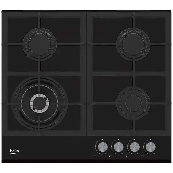 Beko Plita pe gaz Beko HILW64235S, 4 zone de gatit, inox, 60cm, Neagra