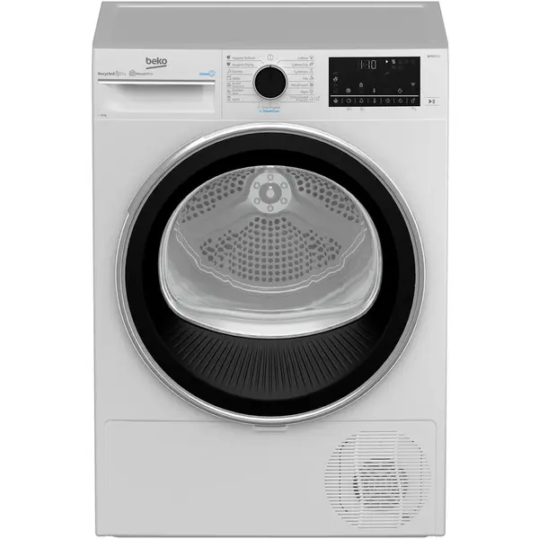 Beko Uscator de rufe Beko B3T40239W EU, 10 kg, 15 programe, HomeWhiz, Pompa de caldura, Clasa C, Alb