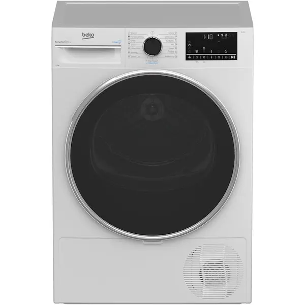 Beko Uscator de rufe BEKO B3T48233WEU, 8 kg, 15 programe, Pompa de caldura, Aquawave, SteamCure, RecycledDry, Clasa D, Alb