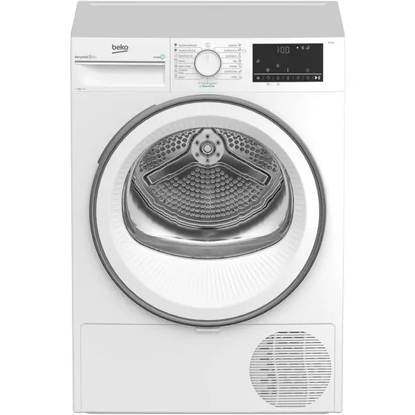 Beko Uscator de rufe Beko B3T67230, 7 kg, Pompa de caldura, SteamCure, Hygienic Dry, OptiSense, Recycled Dry, Alb