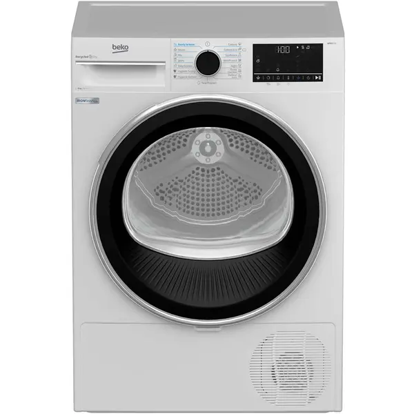 Beko Uscator de rufe Beko B5T68243, Pompa de caldura, 8 kg, 15 programe, Clasa A+++, Eco Gentle, Optisense, Aquawave, IronFinish, Alb