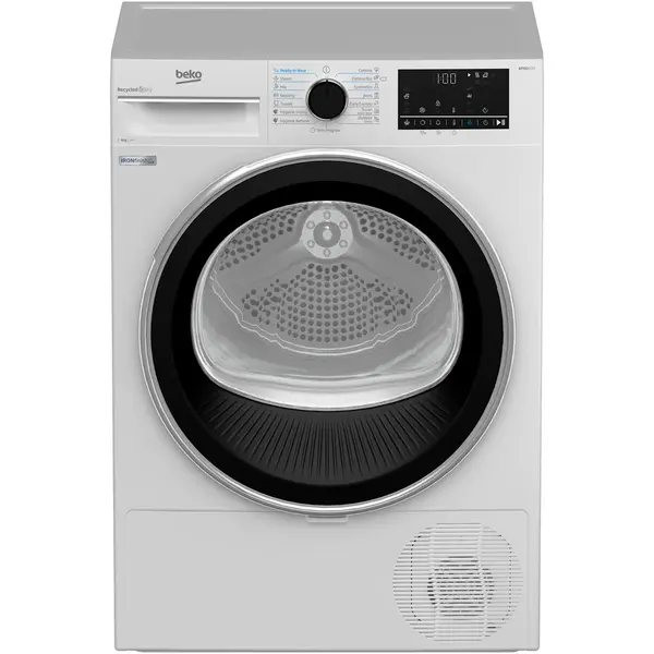 Beko Uscator de rufe Beko B5T69233, 9 kg, Clasa A++, Pompa de caldura EcoGentle, RecycledDry, IronFinish, Hygienic Reresh, Hygienic Drying, Alb