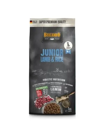 BELCANDO Junior hrana uscata cu miel si orez, pentru cainii cu varsta 4 luni+, talie M-L, 1 kg