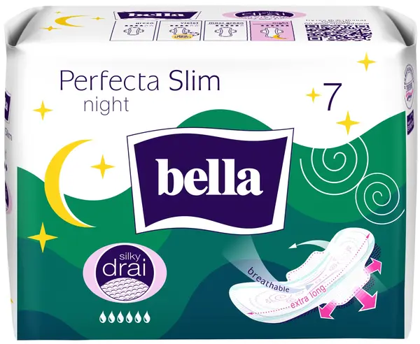 Bella Perfecta Absorbante de noapte pentru femei, mătase, 7 buc