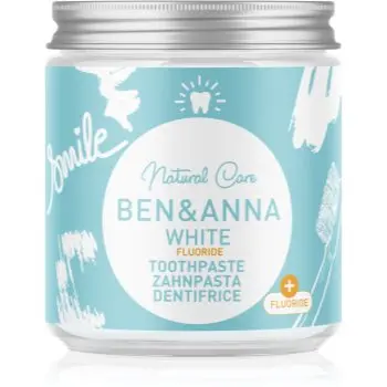 BEN&ANNA Natural Toothpaste White Fluoride pastă de dinți în borcan de sticlă cu flor