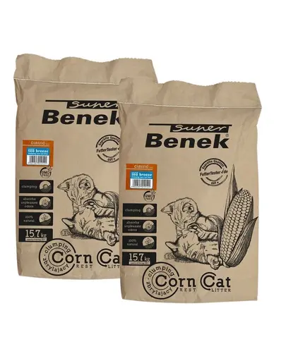 BENEK Super Corn Cat Asternut igienic pentru litiera, din porumb, briza marii 25 l x 2 (50 l)