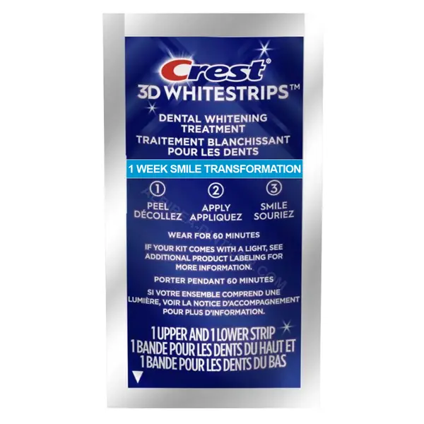 Benzi Albirea Dintilor, Crest, 3D White, 1 Week Smile Transformation, 10% Concentratie, Tratament 1 zi, 60 min, Nivel Albire 8, 1x plic
