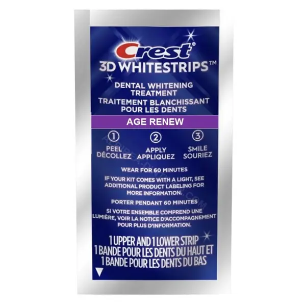 Benzi Albirea Dintilor, Crest, 3D White, Age Renew, 14% Concentratie, Tratament 1 zi, 60 min, Nivel Albire 25, 1x plic