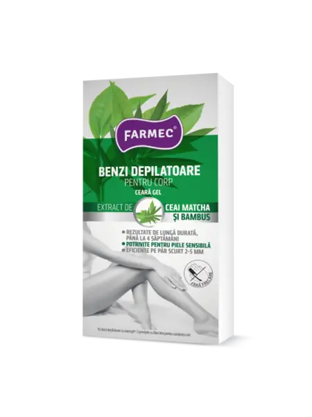 Benzi depilatoare pentru corp cu ceara gel, 16 benzi + 2 servetele, Farmec