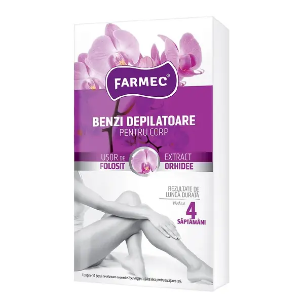 Benzi depilatoare pentru corp, orhidee, 14 benzi, Farmec
