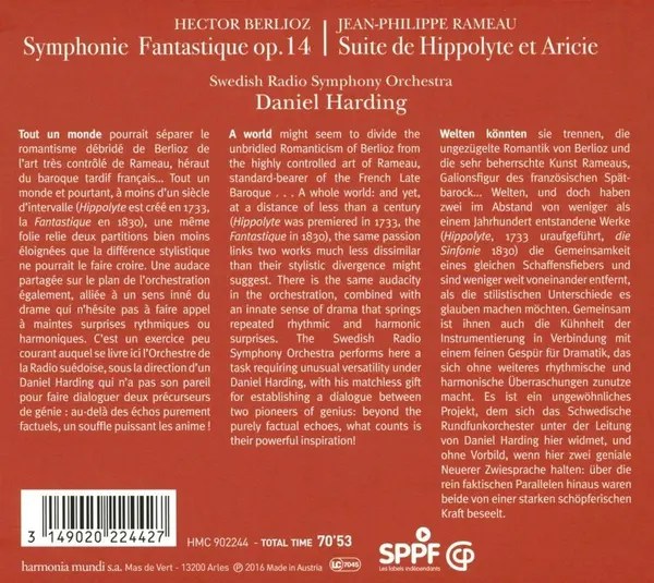 Berlioz: Symphonie Fantastique. Rameau: Suite de Hyppolyte et Aricie | Hector Berlioz, Jean Philippe Rameau, Swedish Radio Symphony Orchestra, Daniel Harding
