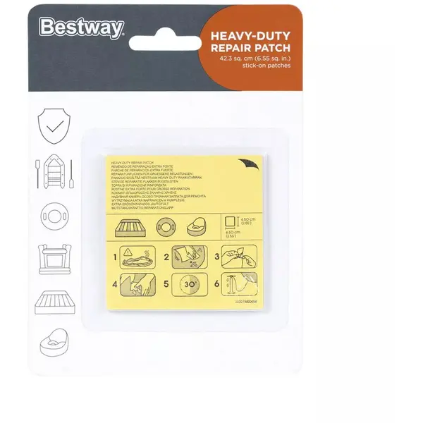 Bestway Set de 10 patch-uri de reparatii pentru material PVC 6,5x6,5cm, Bestway 62068