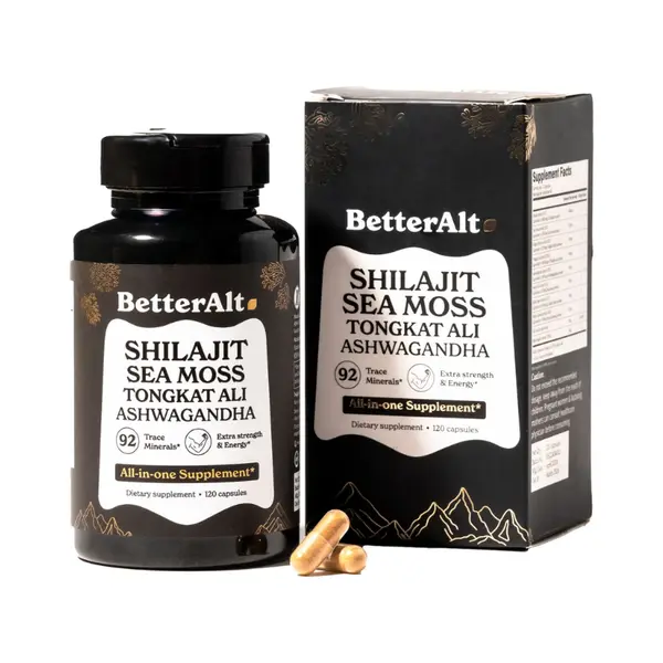Better Alt Shilajit Sea Moss, Formula de Shilajit cu Alge Marine, Ashwagandha si Tongkat Ali, GNC | 120 cps