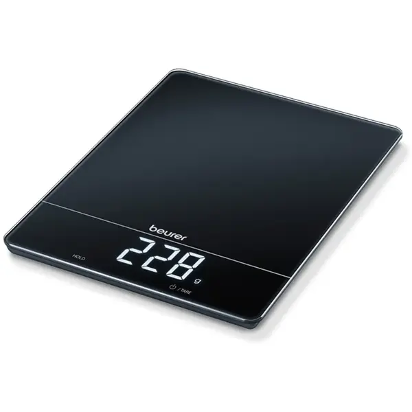 BEURER Cantar de bucatarie XL Beurer, 15 kg, LED, functie TARA, sticla, Negru