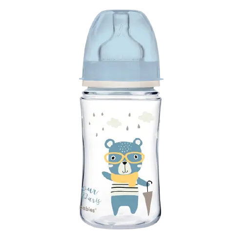 Biberon albastru anticolici cu gat larg PP Bonjour Paris, 240ml, Canpol babies