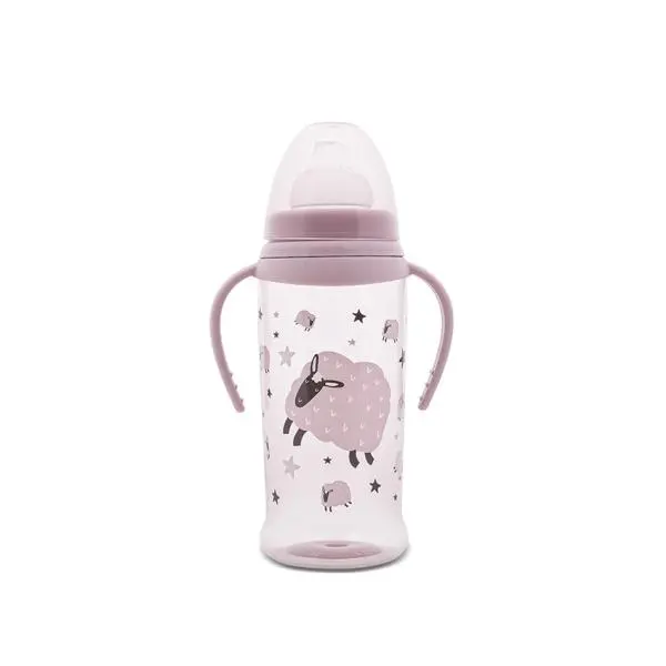Biberon anticurgere cu manere, tetina lata, protejeaza gingiile, 6 luni+, 360 ml, My Friend Mellow Rose
