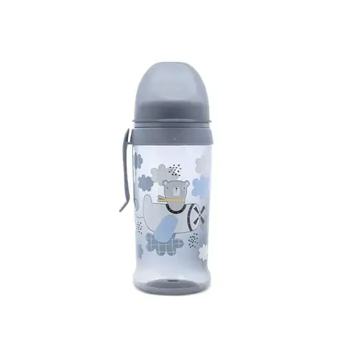 Biberon anticurgere Lorelli My Friend Cameo Blue, cu clips si tetina lata, protejeaza gingiile, 6 luni+, 360 ml