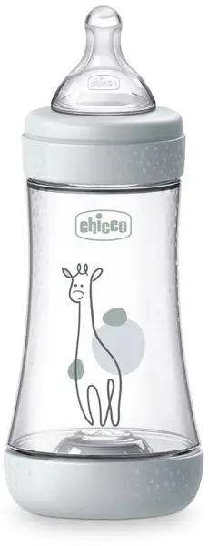 Biberon Chicco Perfect 5 - debit mediu, 240 ml, 3+ luni, gri/alb