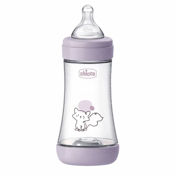 Biberon Chicco Perfect5 240ml, biofunctional, anti-colici, tetina silicon, flux mediu, fata, 2luni