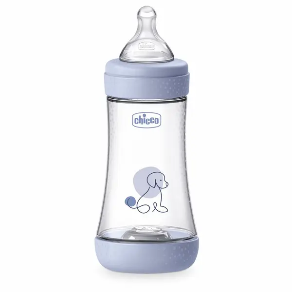 Biberon Chicco Perfect5 240ml, biofunctional, anti-colici, tetina silicon, flux mediu, baiat, 2luni