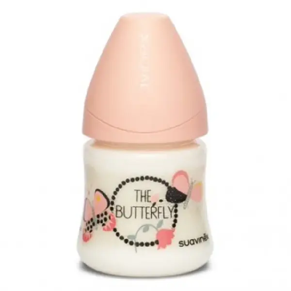 Biberon cu debit lent, fluture portocaliu, Fusion, 150 ml, Suavinex