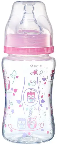 Biberon cu gât larg Babyono – Anticolici, 240 ml, roz