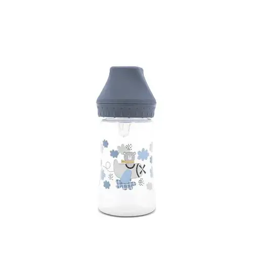 Biberon cu gat larg Lorelli My Friend Cameo Blue, tetina moale din silicon, 0 luni+, 250 ml