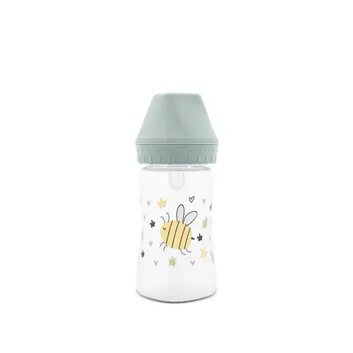 Biberon cu gat larg Lorelli My Friend Iceberg Green, tetina moale din silicon, 0 luni+, 250 ml