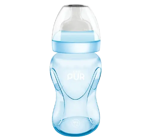 Biberon cu gura larga albastru +6luni, 250ml, PUR