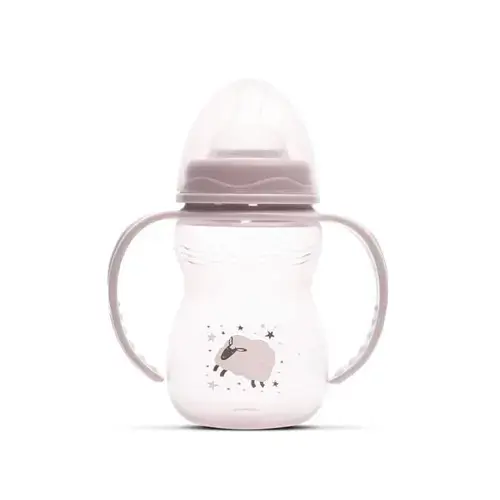 Biberon cu manere Lorelli My Friend Mellow Rose, tetina moale din silicon, 0 luni+, 250 ml