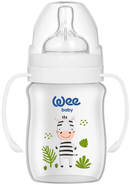 Biberon cu mânere Wee Baby - Safari, PP, 150 ml, zebră